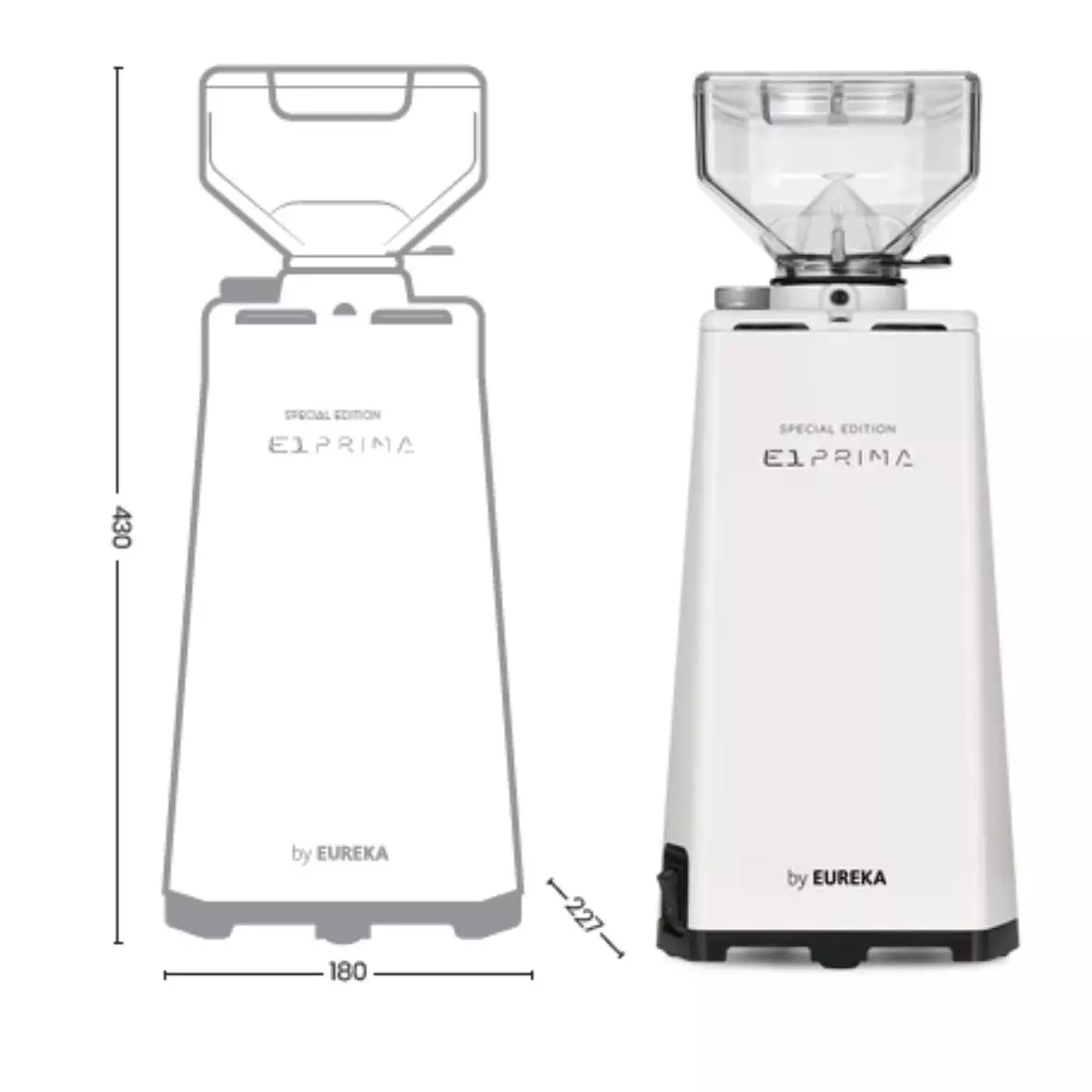 Bílý kávomlýnek VA Atom E1 Prima. Zdroj obrázku: Victoria Arduino Bílý kávomlýnek VA Atom E1 Prima.